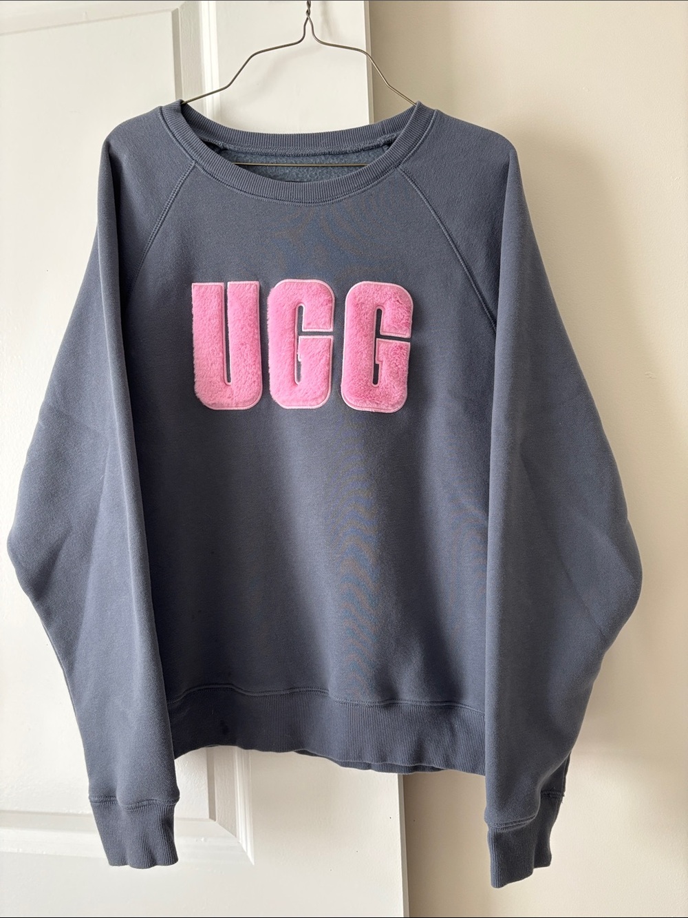 UGG Charcoal/Blue Madeline Crewneck Sweatshirt with Pink Plush Logo